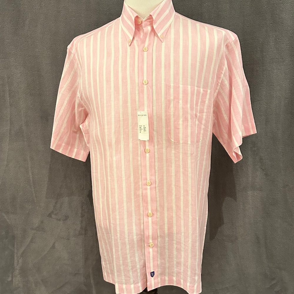Henry Jacobson pink/natural linen sport shirt, short sleeves.